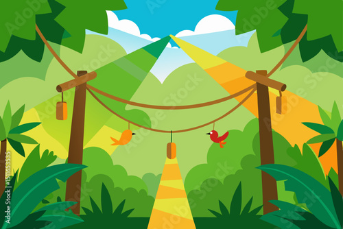 cartoon jungle canopy with rope bridges  tropical  (1).svg