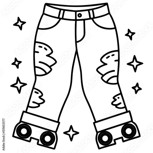 Faded Jeans with Roller Skate Patches – Vector on White