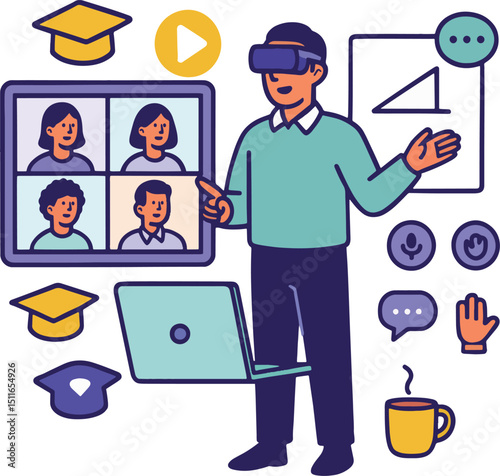 Virtual Learning Vector Illustration on White Background