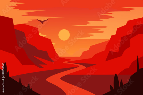 desert canyon river at sunset  with cacti shadows .svg