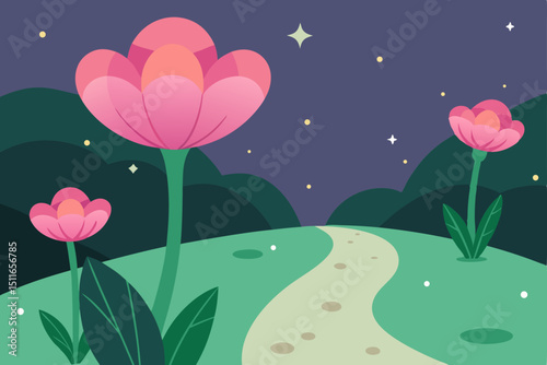 fairy tale flower field with giant blossoms  soft .svg