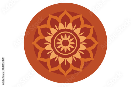 Intricate mandala pattern on terracotta plate with folk art detail vector art illustration