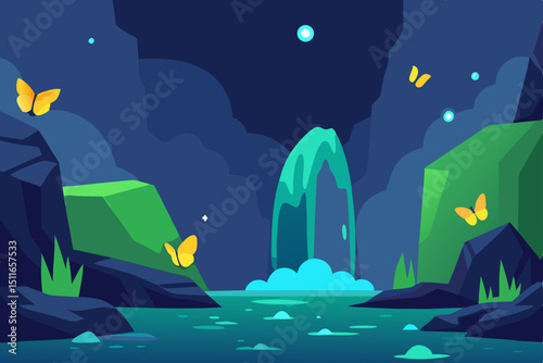 fantasy spring glen with glittering waterfalls