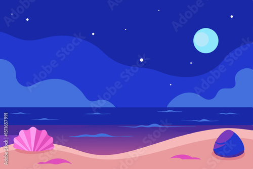 magical beach at twilight with glowing seashells  