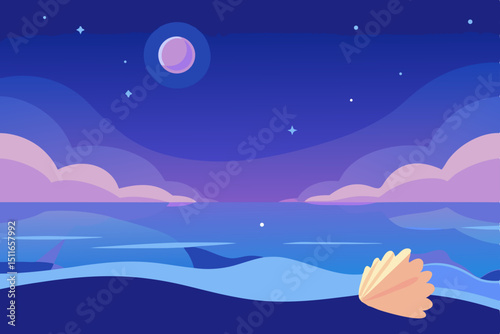 magical beach at twilight with glowing seashells  .svg