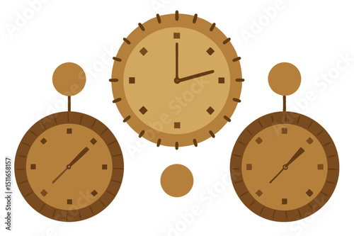 Jute wall clocks with earthen accents in traditional home decor vector art illustration