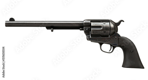 A weathered Colt Peacemaker evokes the spirit of the Wild West tales of justice and a bygone on transparent background