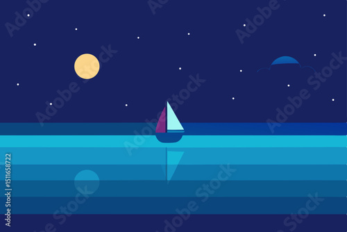 night sky over a peaceful ocean horizon with refle (1).svg