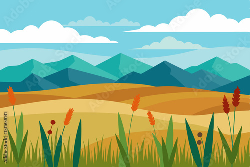 peaceful prairie landscape with tall grass  wildfl.svg