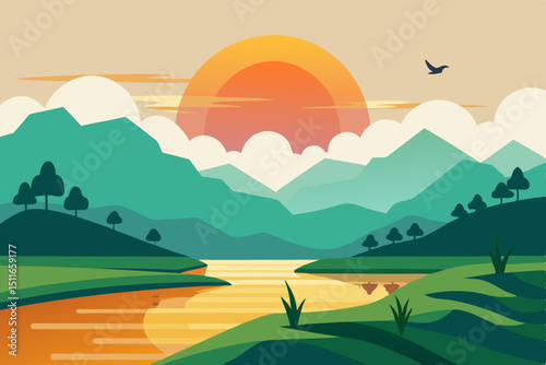 peaceful rice terrace landscape at sunrise with 