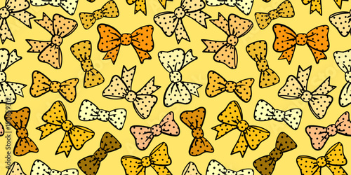seamless mustard yellow polka dot bows pattern butter yellow background vibrant colorful texture fun design