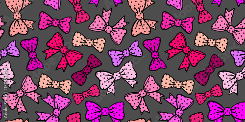 glamorous seamless pink polka dot bows pattern for textile decor design dark grey background stylish fashion texture