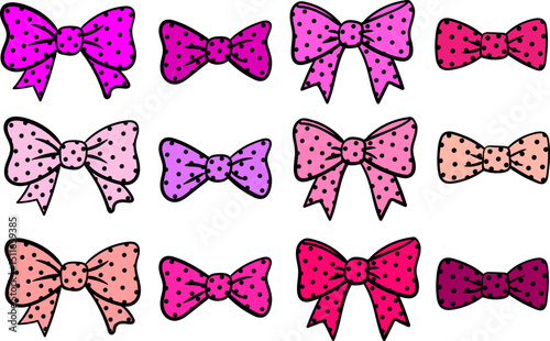 pink polka dot bows elements vector clip art set isolated on white background cute decorative accessory collection