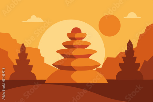 serene canyon overlook with stacked rocks  desert 