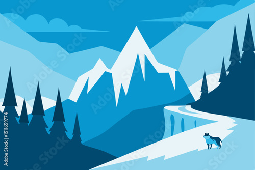 snowy mountain pass with husky sled team  frosty 