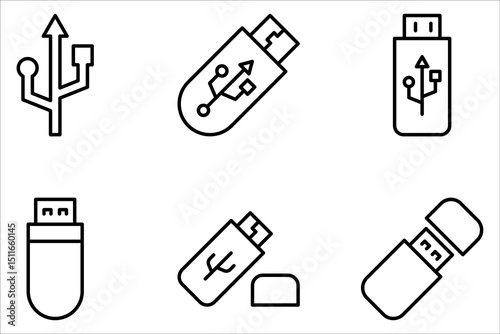 Usb flash drive vector icon set. Usb disk simbol on white background