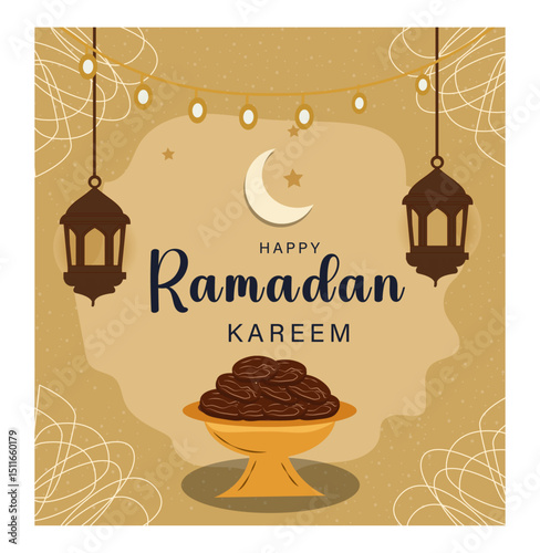 Ramadan Night Scene with Crescent Moon, Star, and Lanterns-05