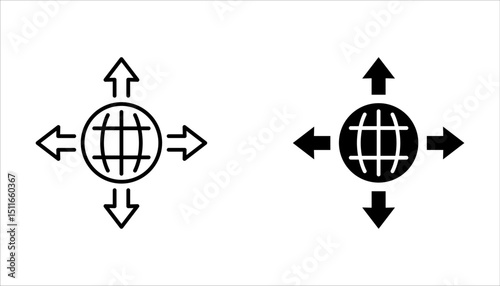 global world expansion icon set, vector concept of abstract international business distribution on white background
