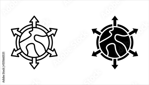 global world expansion icon set, vector concept of abstract international business distribution on white background