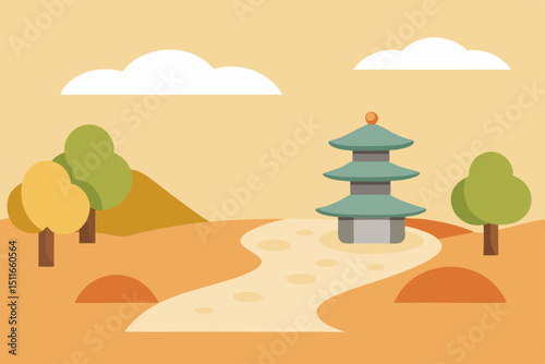 vector peaceful zen garden with raked sand bonsai 