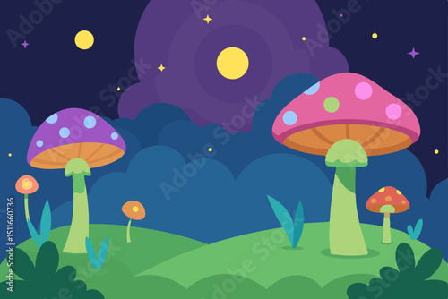 vector style magical glade with oversized flowers .svg