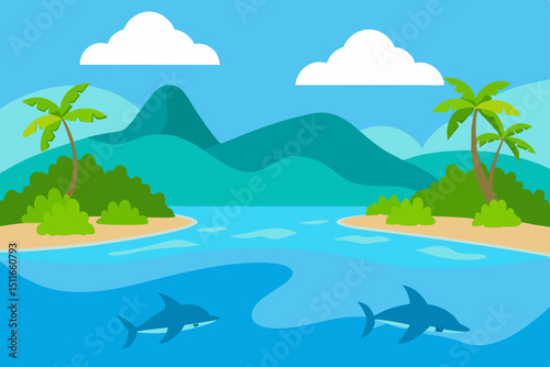 vector tropical lagoon with crystal clear water 