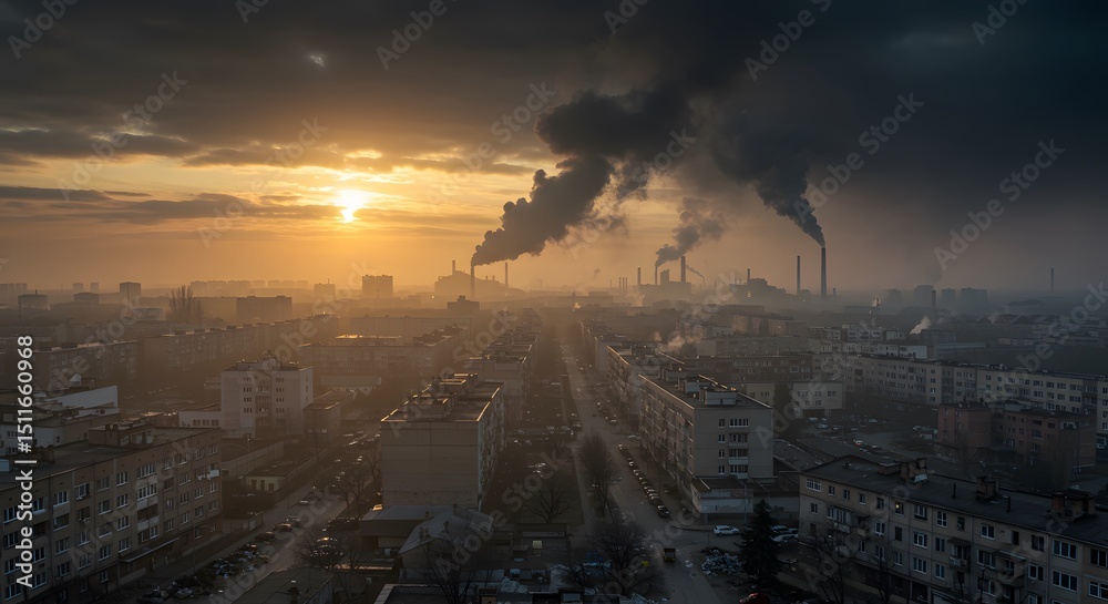 Fototapeta premium Vibrant urban sunset panorama with time-lapse clouds over the illuminated city skyline