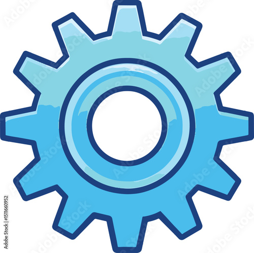 Vibrant blue gear icon, perfect for technology or engineering concepts.