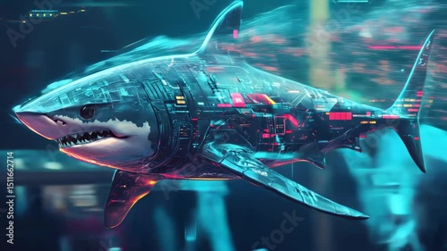 Shark in a futuristic style. Video Generative AI.