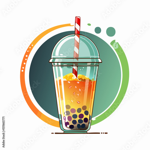 Refreshing Orange Bubble Tea A Vibrant Summer Drink Illustration