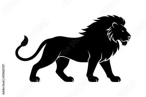 Majestic Lion Black Silhouette – Detailed, Realistic, and Fierce Animal Illustration