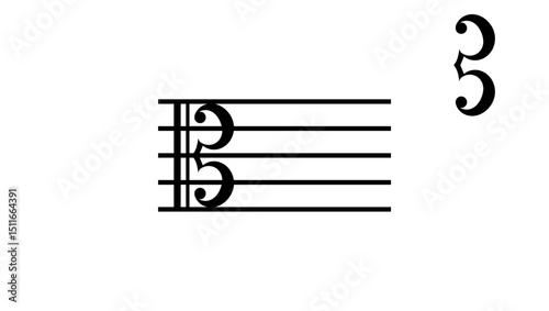 C clef symbol, black isolated silhouette