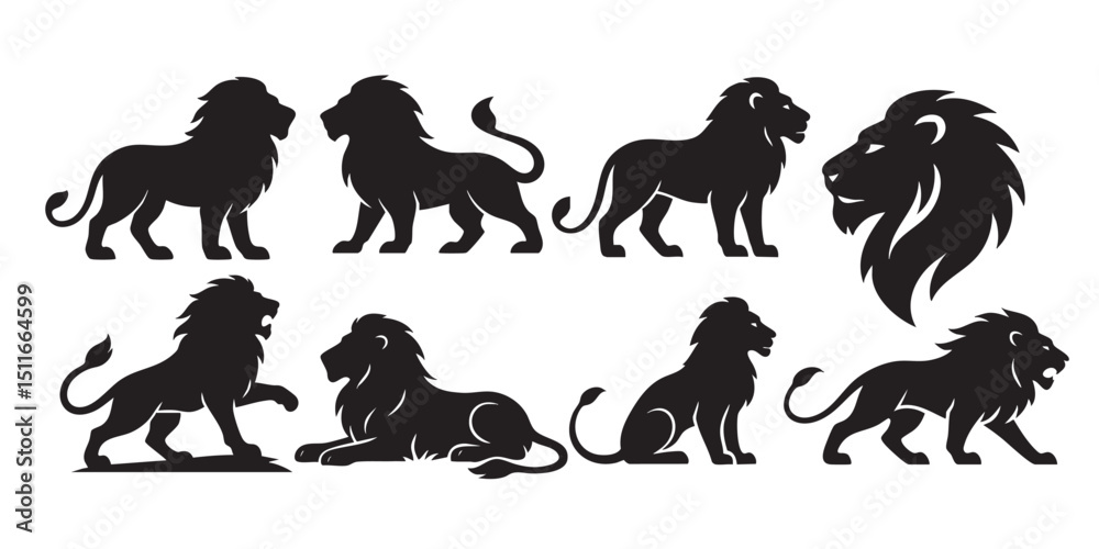 Obraz premium lion silhouette set vector illustration