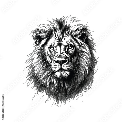 Majestic Lion Head Drawing Realistic Black and White Sketch