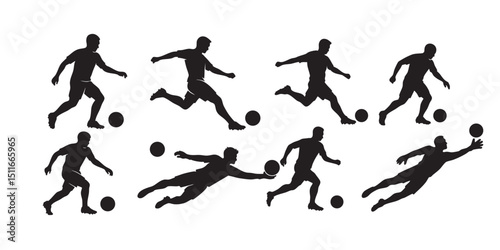 soccer player  silhouette set vector illustration