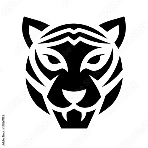 Vector silhouette tiger logo, jungle cat,  fierce animal face graphic.
