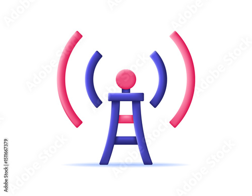 illustration of a tower sending a signal wave. concept of transmitting antenna. communication technology. sending information. symbol or icon. minimalist 3d style design