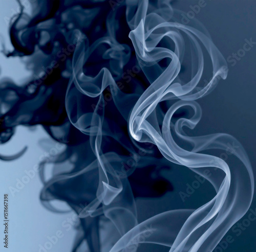 White and dark blue smoke intertwine in dynamic and fluid motion, creating soft, background suitable for projects. AI generated.
