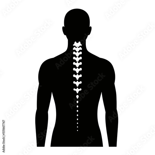 Flat Black Silhouette Vectors of Human Body and Internal Organs on White Background