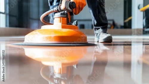 Commercial floor renewal with an industrial polishing machine for epoxy surfaces