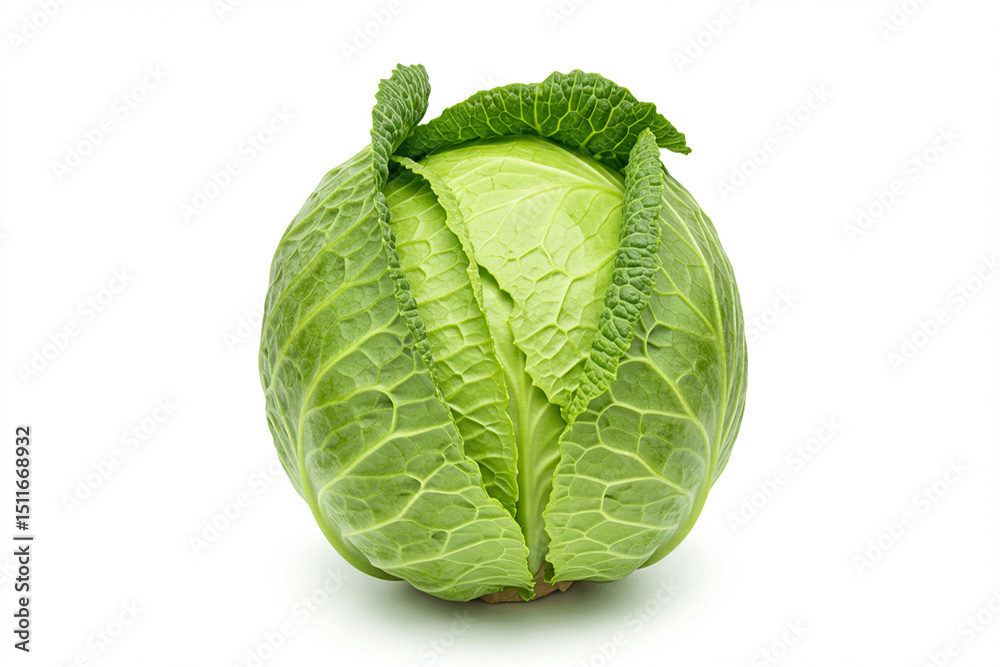 Fototapeta premium Fresh, healthy green head of cabbage isolated on a white background