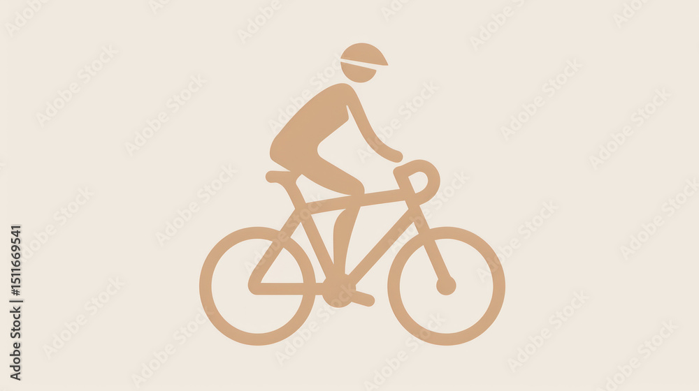 Fototapeta premium Simple Icon of a Person Riding a Bicycle on a Light Background