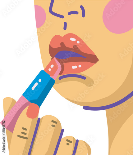 Applying Red Lipstick Retro Illustration