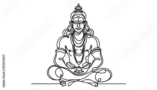 Continuous one single minimal line drawing hindu god hanuman