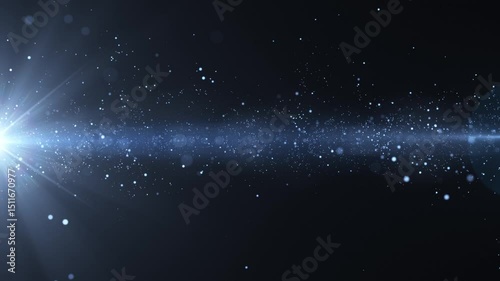 Abstract futuristic background with flying particles in space with Optical lens flare effect. Cinematic Light, Seamless loop