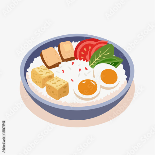Delicious and Nutritious Rice Bowl with Tofu, Eggs, and Vegetables