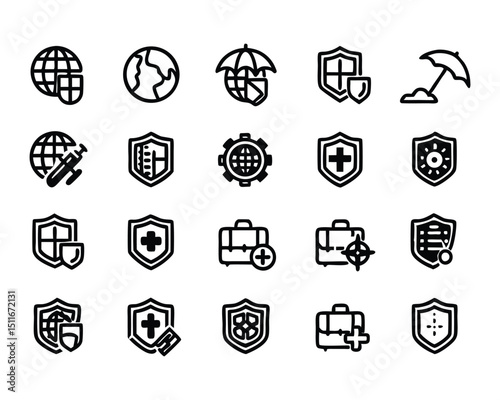travel insurance icon set