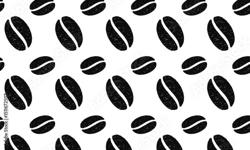 Seamless pattern of coffee beans. This design is likely intended for use in backgrounds, packaging, or coffee-related products.