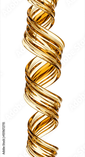 Golden liquid is twisted into a vertical spiral with glossy reflections.