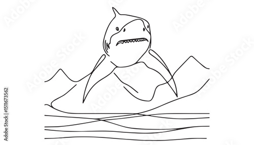 Continuous one single minimal line drawing Great white shark